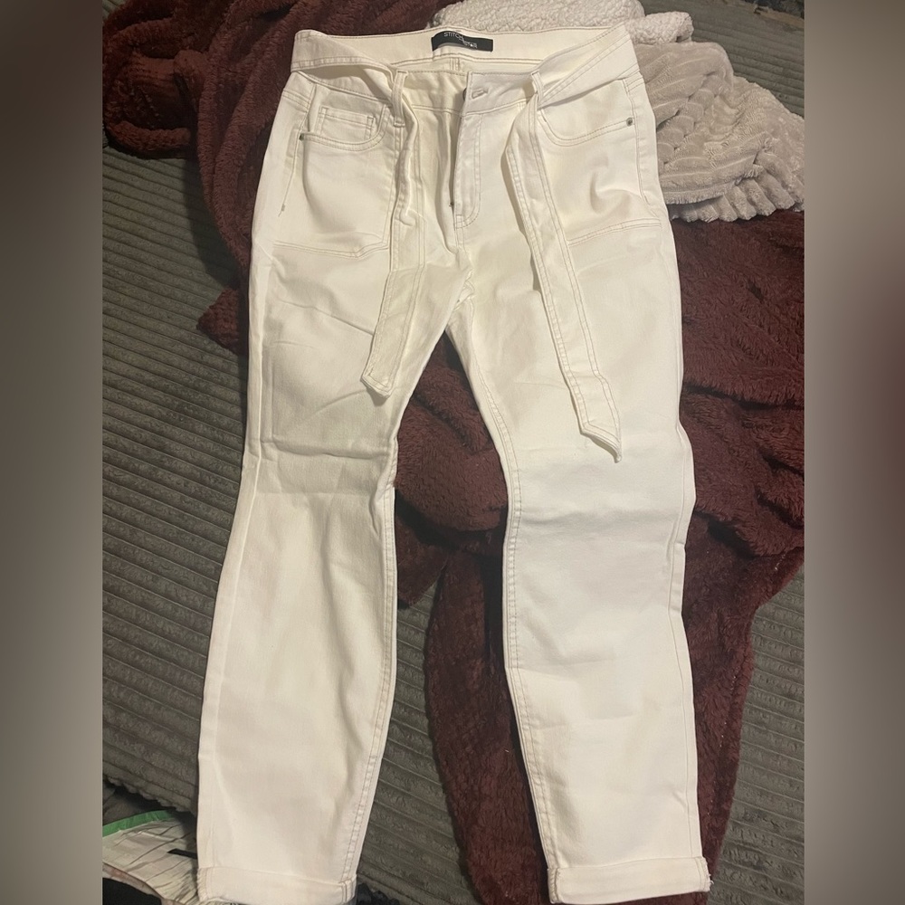 White StitchStar Jeans with tie front belt
